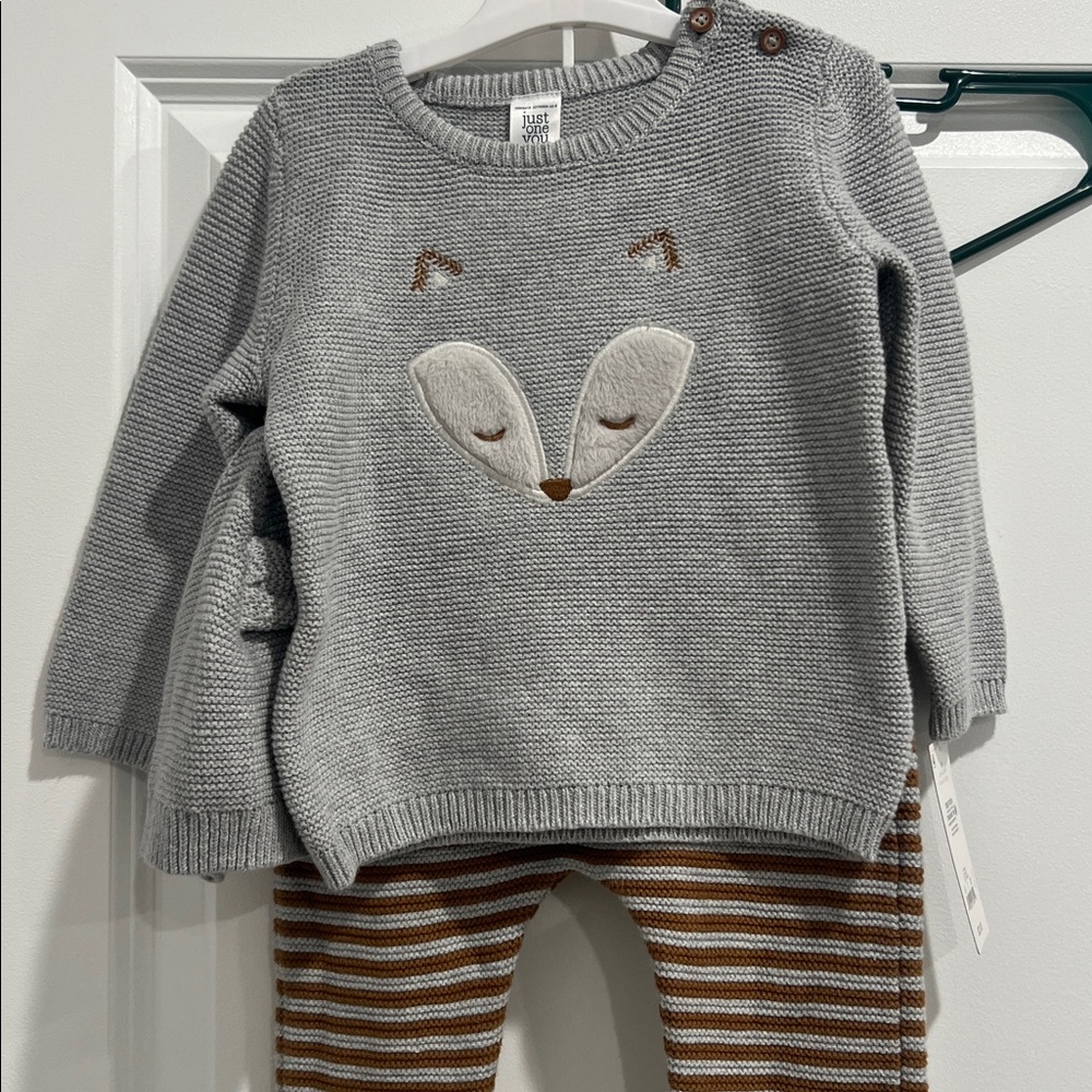 Gray Fox Sweater and Striped Pants Set